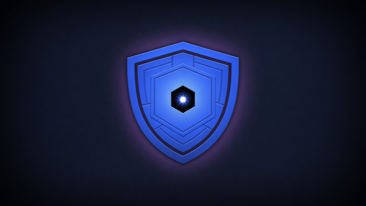 Darker lock-screen wallpaper with a concentric blue shield